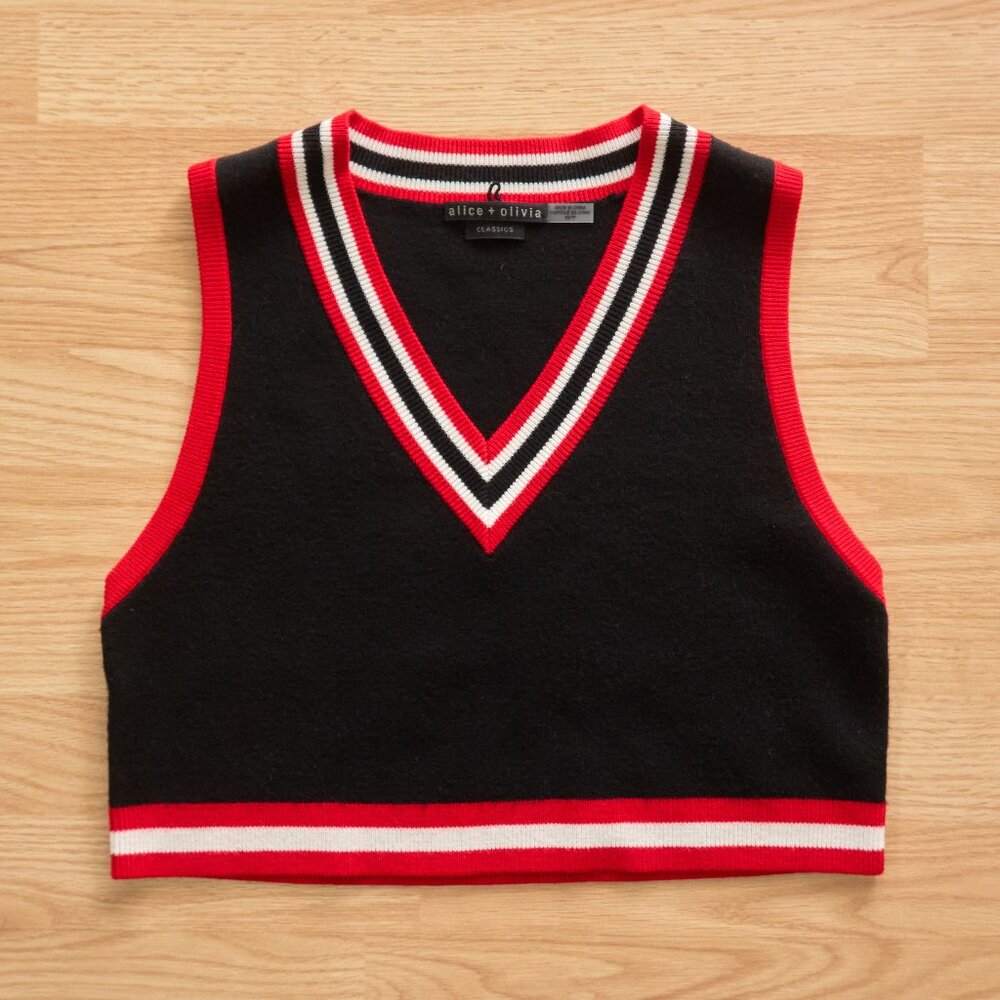Alice and Olivia Orly Tipped Sweater Vest & Top, Size XS